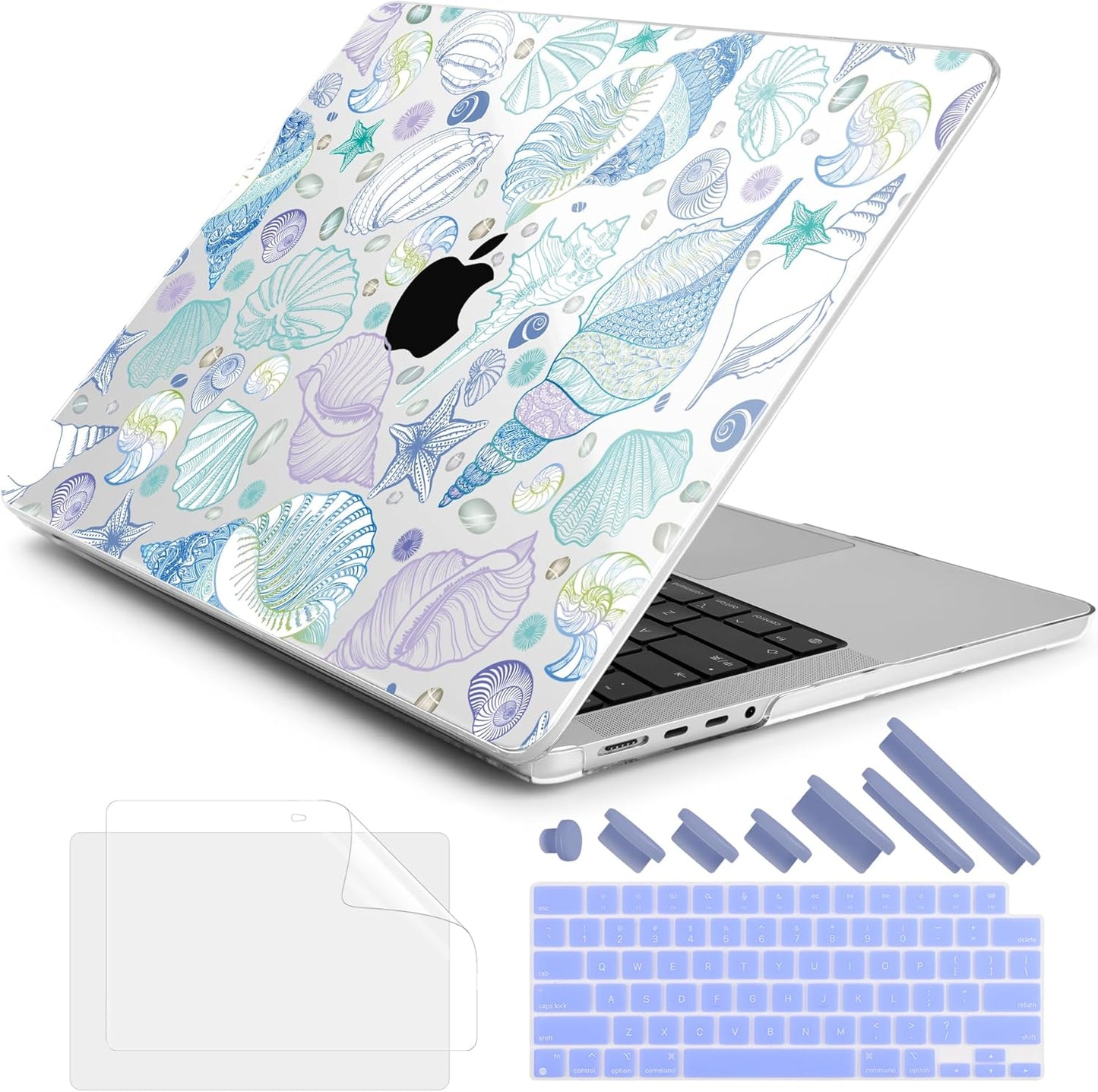 DONGKE for M4 MacBook Pro 16 Inch Case 2024 2023 2021 A3403 A3186 M3 A2991 M2 A2780 M1 A2485 Pro/Max Chip, Plastic Hard Shell Case & Keyboard Cover for Mac Pro 16 with Touch ID, Sea Shells