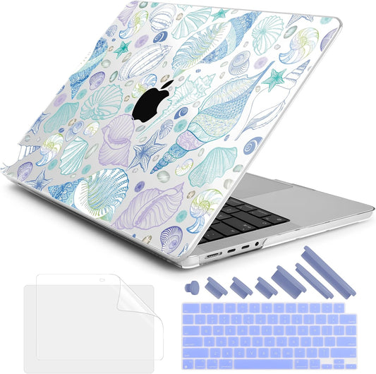 DONGKE for M4 MacBook Pro 16 Inch Case 2024 2023 2021 A3403 A3186 M3 A2991 M2 A2780 M1 A2485 Pro/Max Chip, Plastic Hard Shell Case & Keyboard Cover for Mac Pro 16 with Touch ID, Sea Shells