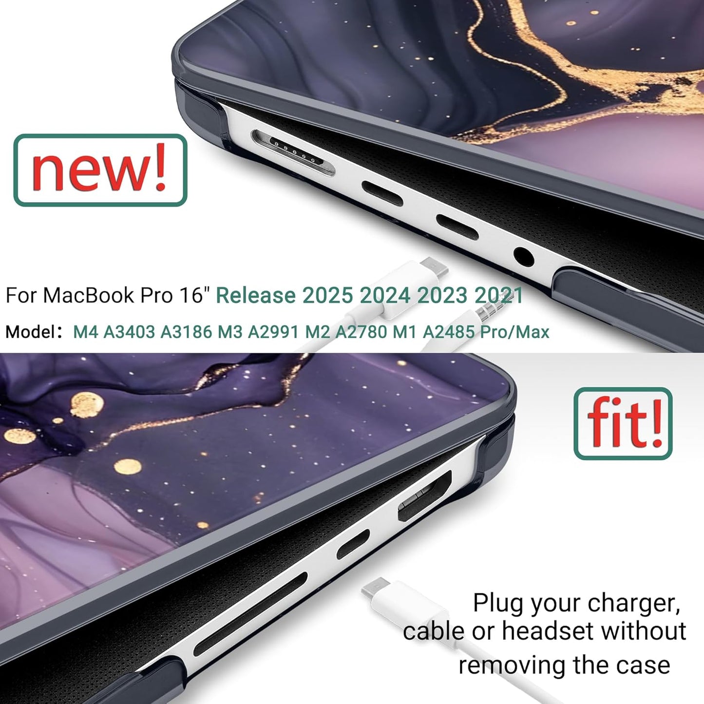 DONGKE for M4 MacBook Pro 16 Inch Case 2024 2023 2021 A3403 A3186 M3 A2991 M2 A2780 M1 A2485 Pro/Max Chip, Plastic Hard Shell Case & Keyboard Cover for Mac Pro 16 with Touch ID, Marble & Flower