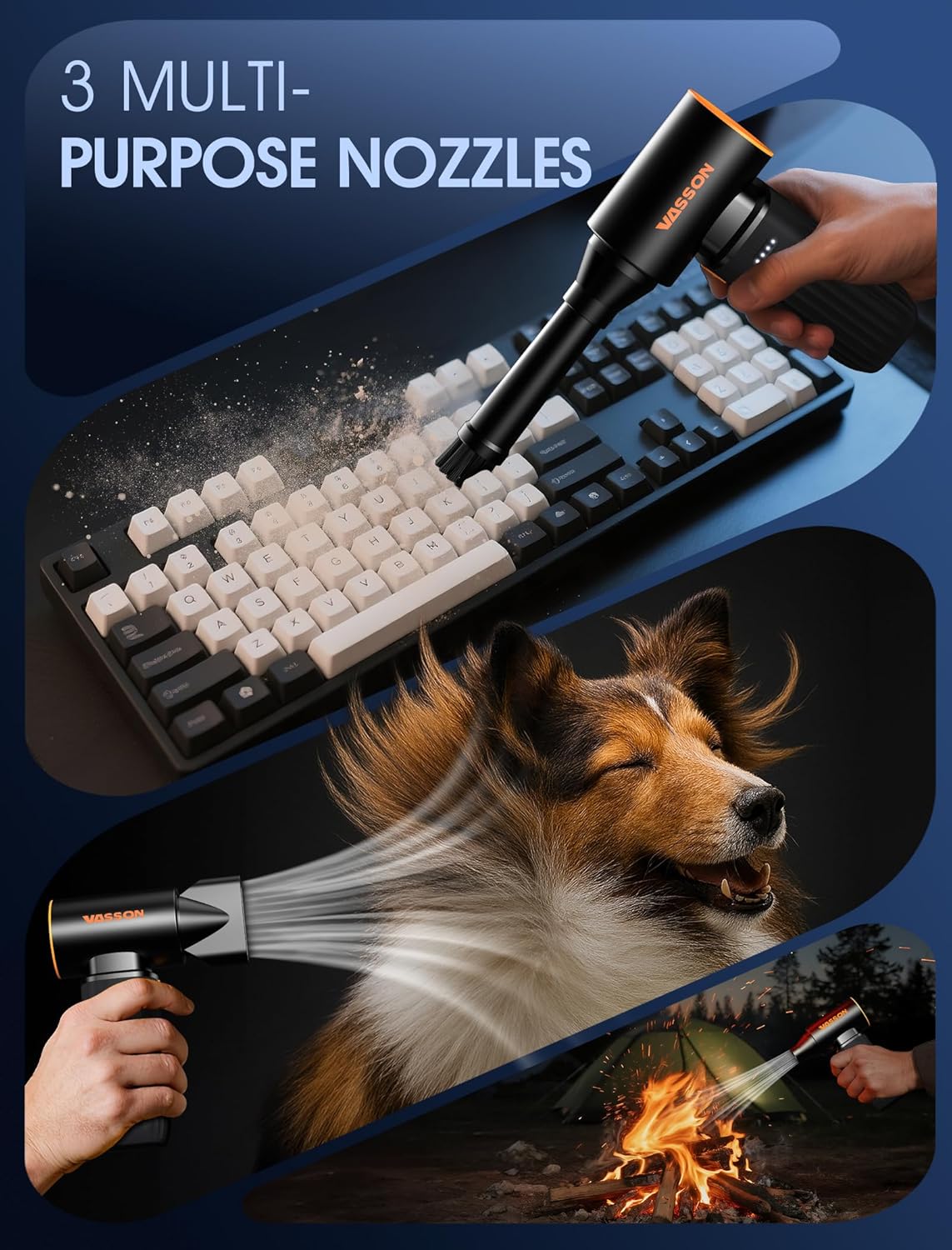 Compressed Air Duster, 260000RPM Cordless Electric Air Blower with Brushless Motor, 3-Speed Adjustable & Rechargeable – Powerful Dust Cleaner for Keyboard, Computer, Car, Outdoor, Air Bed