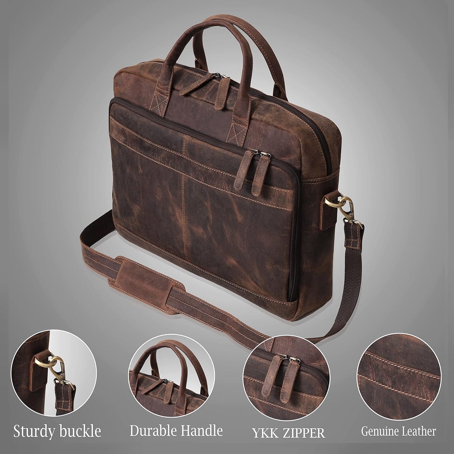 VC VINTAGE COUTURE Leather briefcase bag for men Leather Laptop Bags For Men and Women Travel Messenger Bag