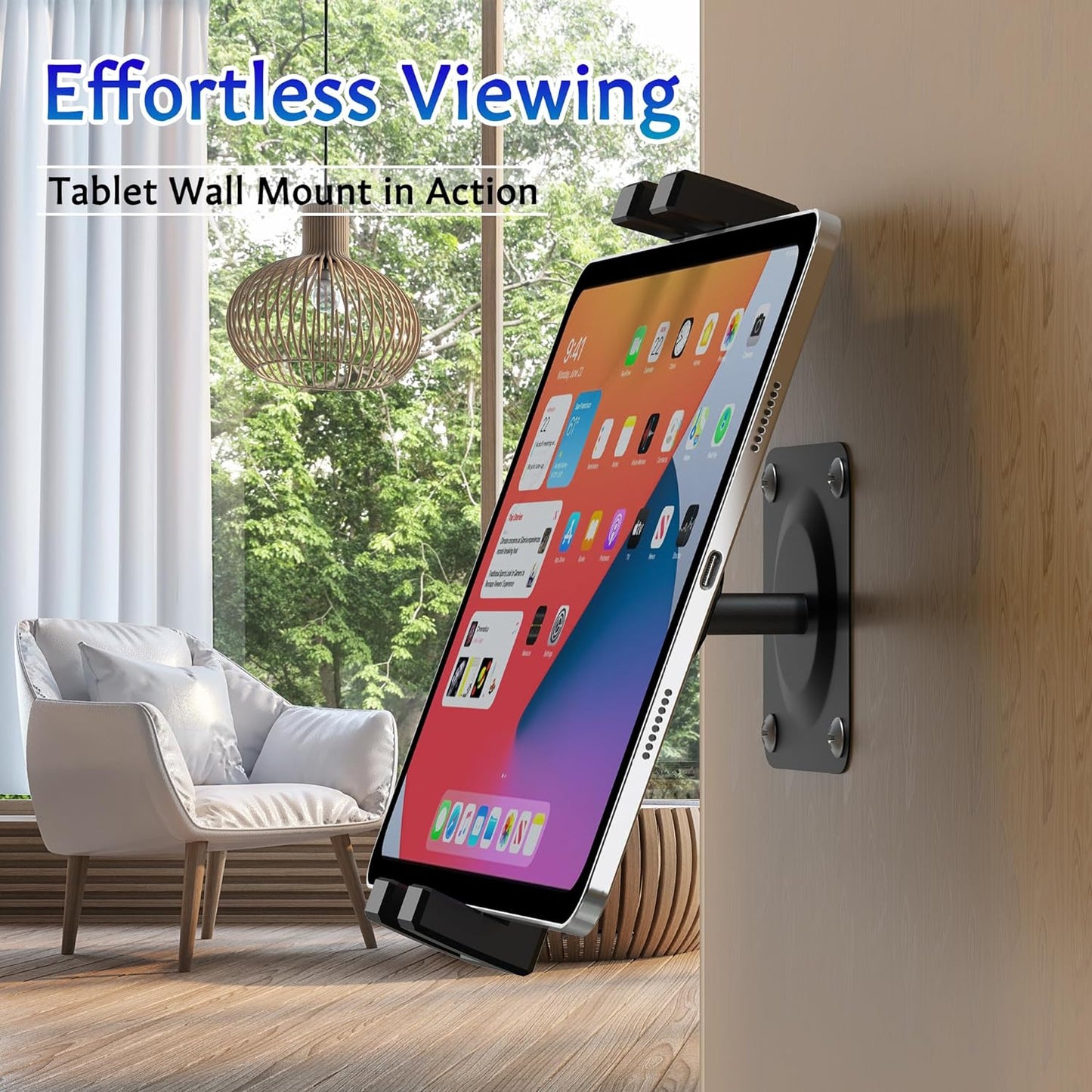 iPad Wall Mount, Universal 360° Rotating Tablet Wall Mount Holder, Phone Holder Arm Bracket, Compatible with 4.7"-12.9" Devices Including iPad Pro, Mini, Air - Ideal for Home, Office Use