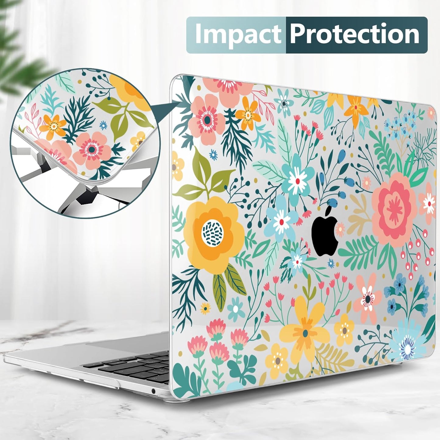 TWOLSKOO Compatible with MacBook Pro 13 inch Case 2023-2016 A2338 M2/M1 A2251 A2289 A2159 A1989 A1706, Plastic Hard Shell Cover & Keyboard Skin & Screen Protector, Abstract Flower