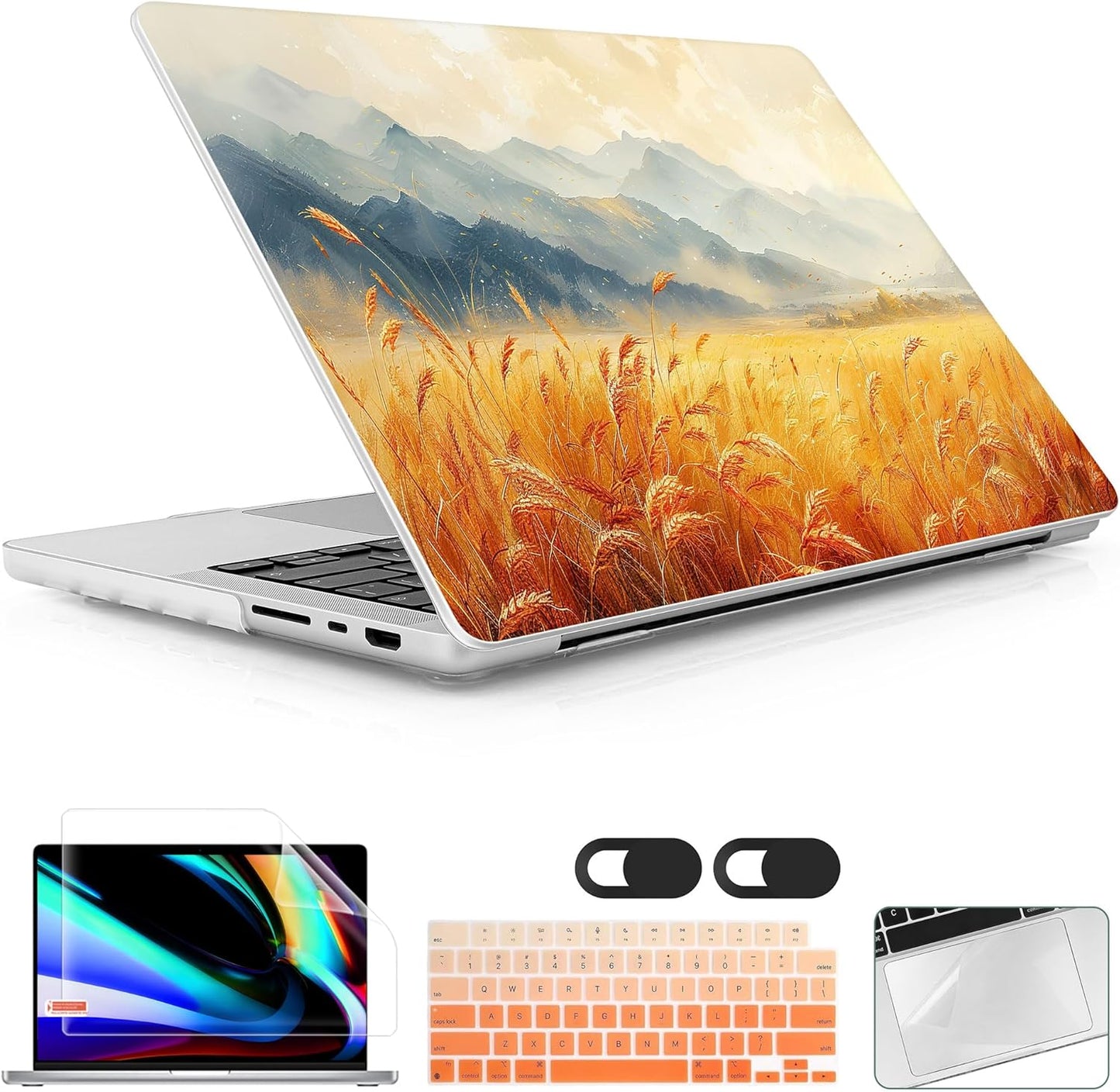 for MacBook Pro 16 inch Case 2021 2022 2023 2024 Release A3186 A3403 M4 A2991 M3 A2780 M2 A2485 M1 Pro/Max, Hard Shell Case with Screen Protector & Keyboard Cover, Wheat Field