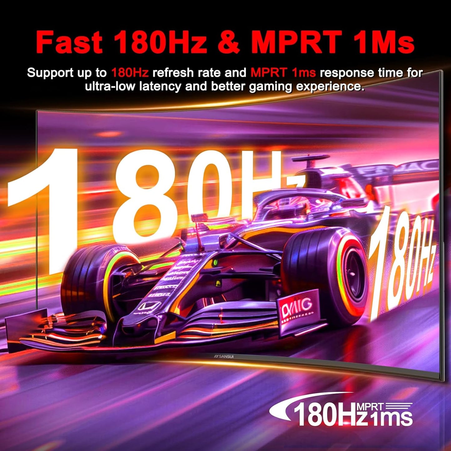 SANSUI 27 Inch Curved Gaming Monitor 180Hz 1ms with Speakers FHD 1080P Computer Monitor FreeSync|1500R|130% sRGB|HDR|Low Blue Light|HDMI DP Ports|VESA Mount|Metal Stand(ES-G27C1 HDMI Cable Incl.)