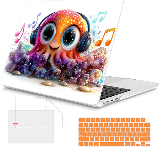 Mektron Compatible with M4 MacBook Air 15 inch Case 2025 A3241 2024 2023 M3 A3114 A2941 M2 Liquid Retina Display Touch ID, Plastic Hard Case & Keyboard Skin & Screen Protector - Cute Octopus