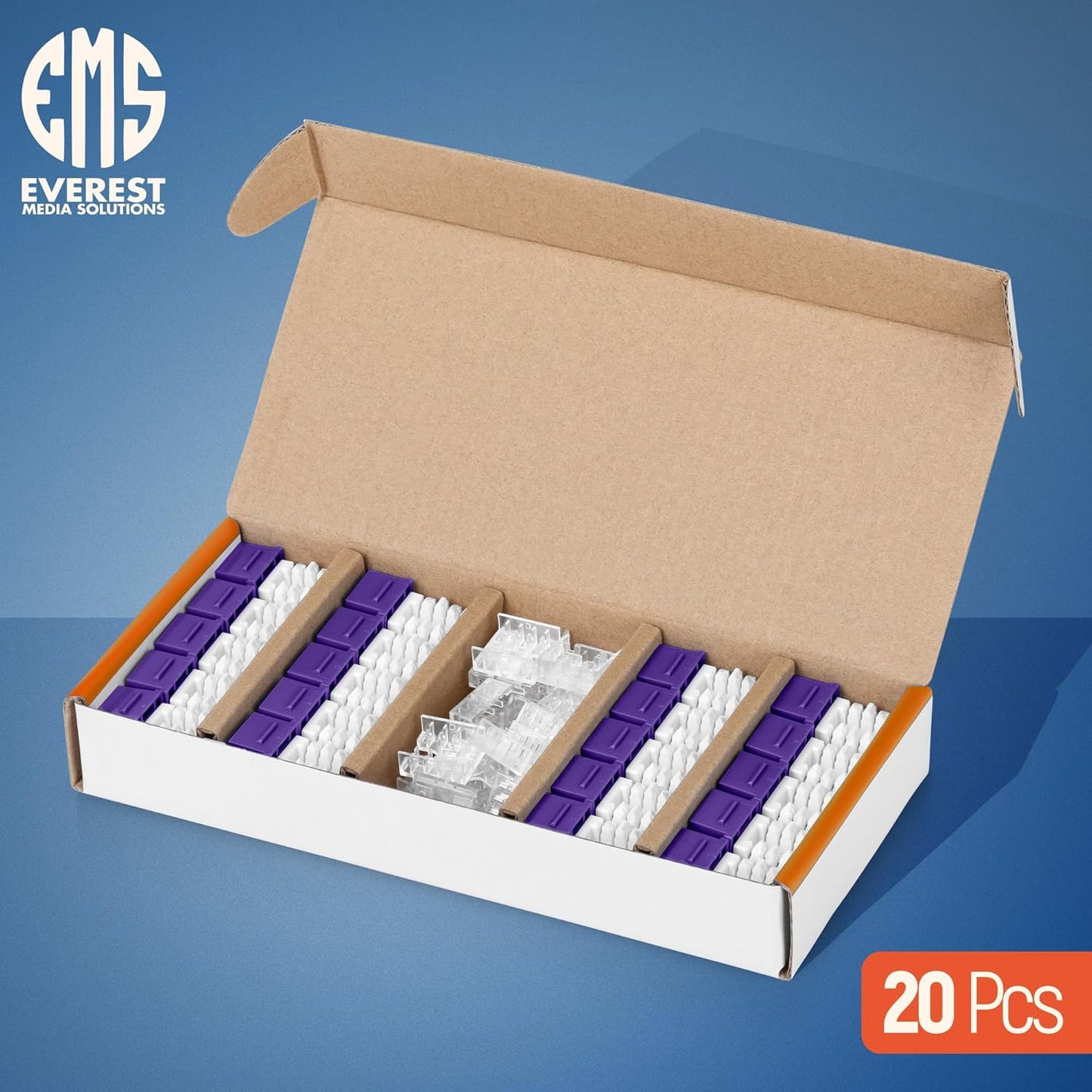 Everest 90° Angled RJ45 Cat6A Keystone Jacks 20-Pack in Purple - Slim Profile Female RJ45 Connectors - Cat 6A Keystone Jack - Compatible with 90° Angled Speed Termination Tool - easyJACK (B094WB91H3)