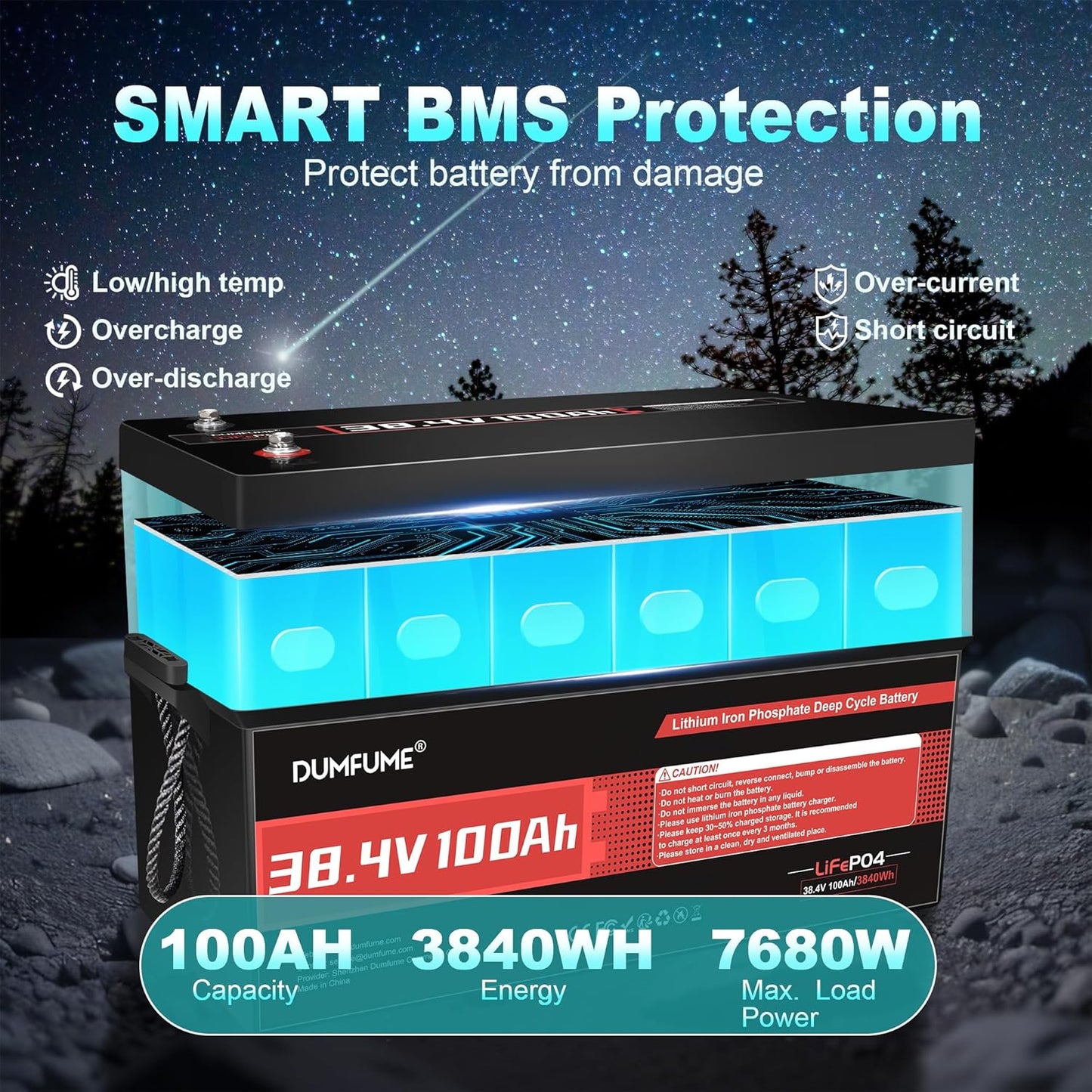 38.4V(36V) 100Ah LiFePO4 Lithium Battery Built-in 200A BMS & 15000 Cycles,3840W Motor Support,High Energy Density,Maintenance-Free for Golf Carts Utility Vehicles RV Backup Power