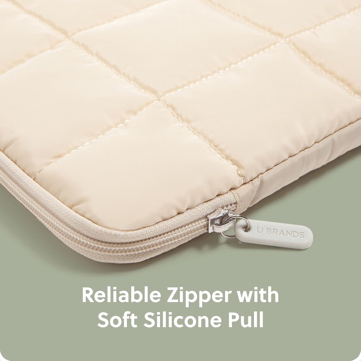 U Brands Nylon Puffer Large Laptop Case, 10.5" x 15", Computer Bag for MacBook Pro, MacBook Air, Chromebook, HP, Laptop Bag for Women, Sand Beige