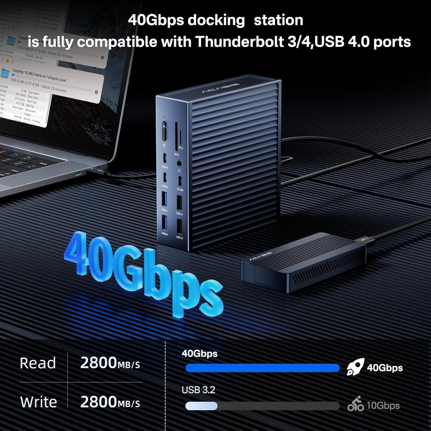 ACASIS 40Gbps Docking Station - 21 Ports,MacBook Pro Docking Station Dual Monitor, 8K60Hz HDMI, 2.5 GbE Ethernet, SD/TF 4.0, 10Gbps 7*USB C/A, 3.5mm Audio, 40Gbps Dock for Mac/Dell/HP/Lenovo/ThinkPad