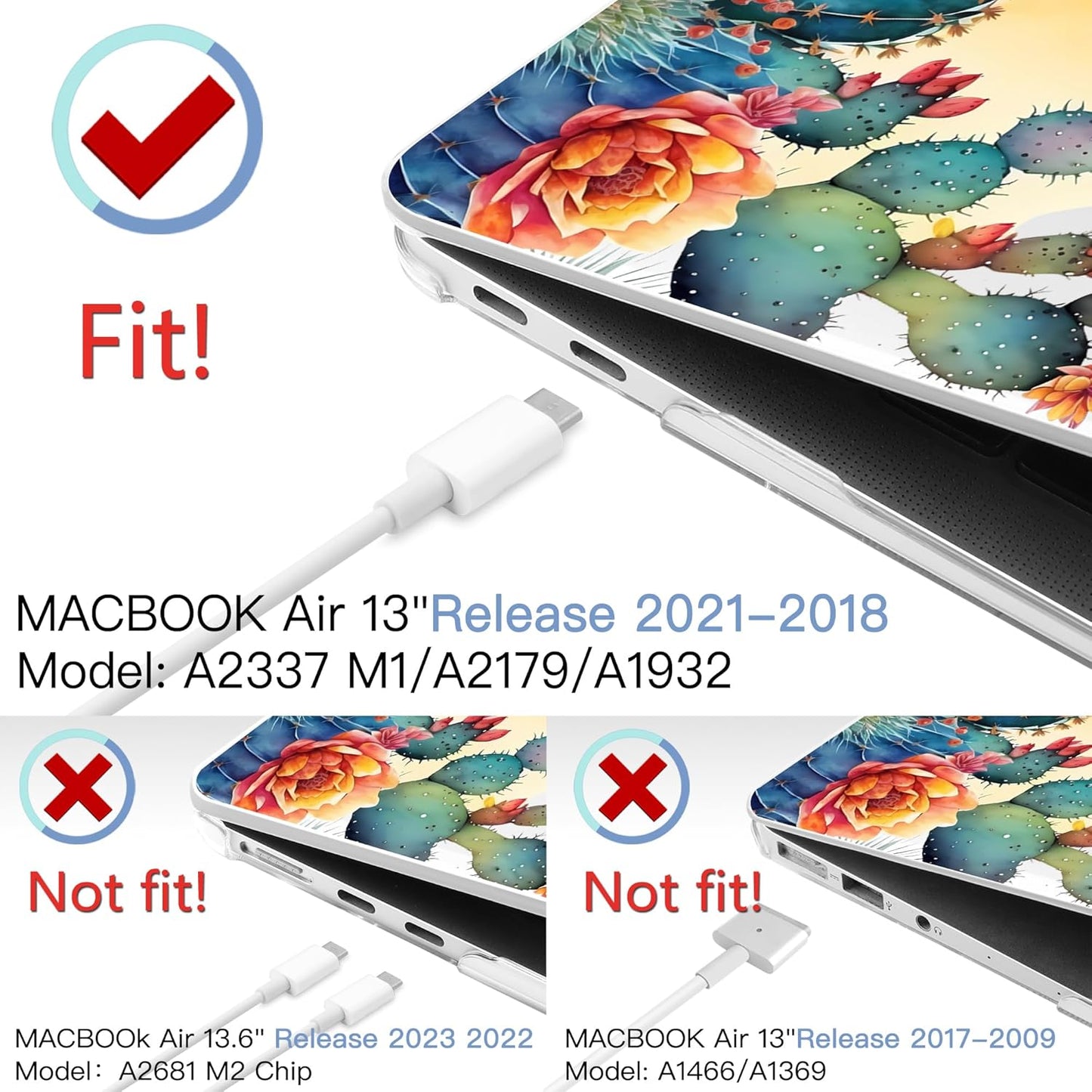 MEEgoodo for MacBook Air 13.3 inch Case 2021 2020 2019 2018 A2337 M1 A2179 A1932,Clear Case for MacBook Air M1, Laptop Shell with Keyboard Webcam Cover & Trackpad Film & Type C Adapter,Tropical Cactus