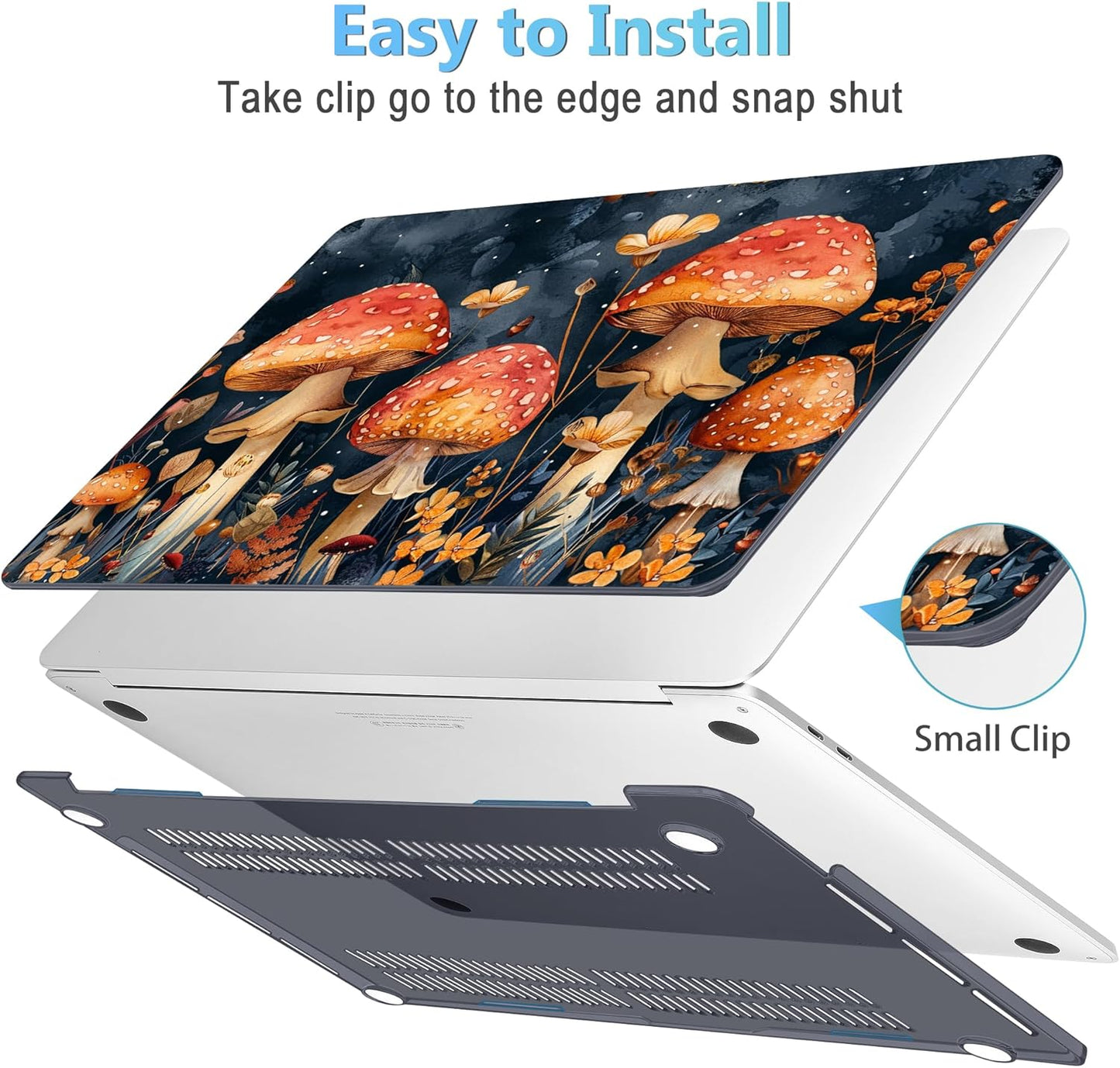 Mektron Case for MacBook Pro 16 Inch A2141 Cover 2019 Release 16" with Liquid Retina Display/Touch ID, Plastic Hard Shell with Keyboard Skin & Screen Protector & Dust Plug, Mushrooms