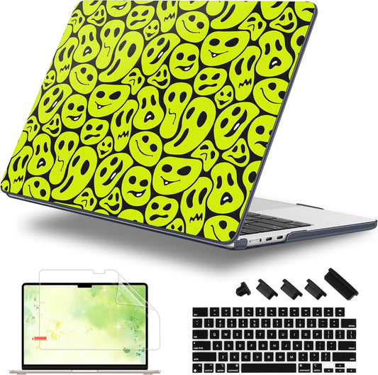 Case for MacBook Air 15 Inch 2025 2024 2023 Release M4 A3241 M3 A3114 M2 A2941, Hard Shell with Screen Protector & Keyboard Cover, Compatible with Touch ID, Distorted Emoticon