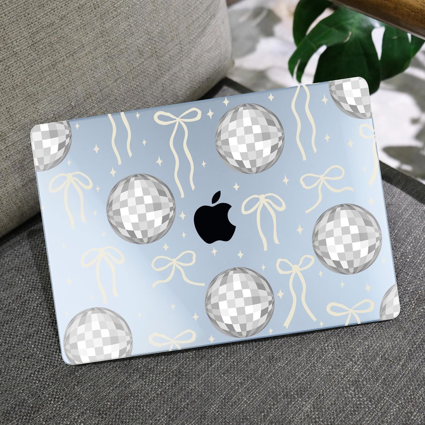 MEEgoodo for M4/M3/M2 MacBook Air 15.3 inch Case 2025 2024 2023, Case Fit Model (A3241/A3114/A2941) for MacBook Air 15 inch, Laptop Hard Shell with Keyboard Cover, Silver Disco Balls & Bows