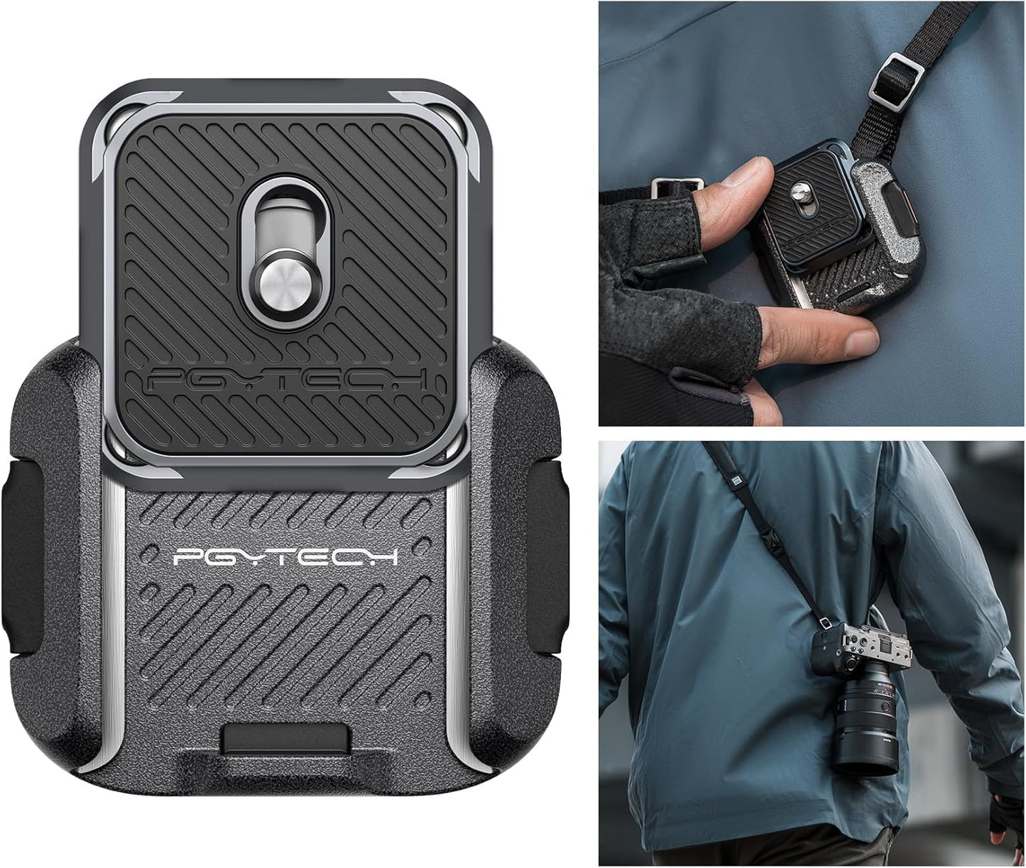 PGYTECH Camera Shoulder Strap Mount Quick Release Clamp & Plate Kit, Aluminum Alloy Arca Swiss Plate Camera Adapter Base for Shoulder Straps Tripods Stabilizers(Clamp+Plate)