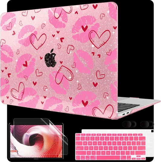MEEgoodo for MacBook Air 13 inch Case 2021 2020 2019 2018 Released A2337 M1 A2179 A1932 with Touch ID, Plastic Hard Shell & Keyboard Cover Compatible with MacBook Air Case 13.3, Cute Kiss & Love