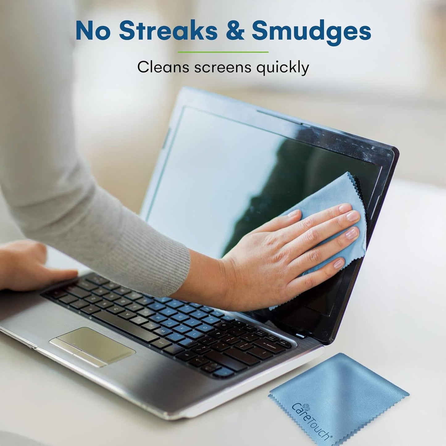 Care Touch Eyeglass Cleaning Cloth - 12 Pack of Microfiber Cleaning Cloth for Glasses, Lenses, Phones and Screens - Large, Lint-Free, Reusable and Scratch-Free - 6 x 7 Inches - Blue