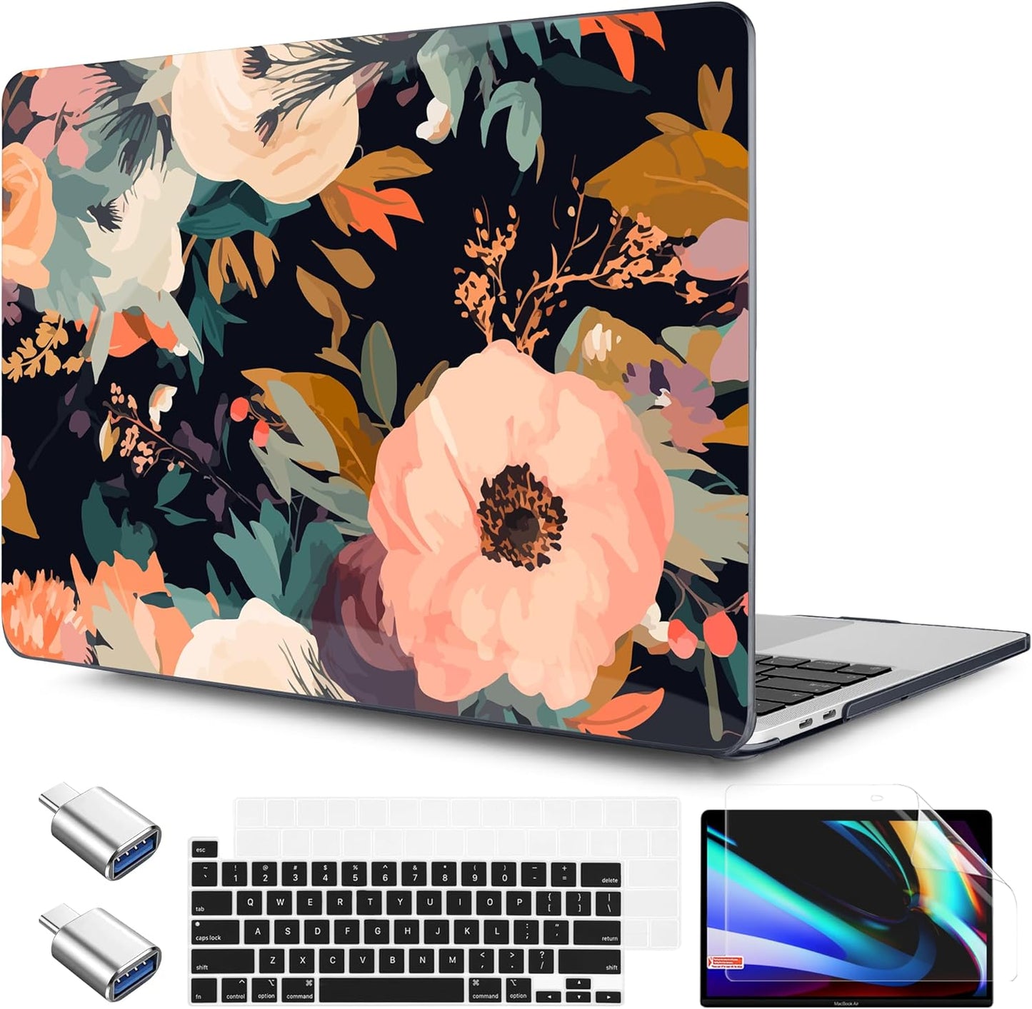 TWOLSKOO Compatible with MacBook Pro 13 inch Case 2023-2016 A2338 M2/M1 A2251 A2289 A2159 A1989 A1706, Plastic Hard Shell Cover & Keyboard Skin & Screen Protector, Bright Abstract Flowers