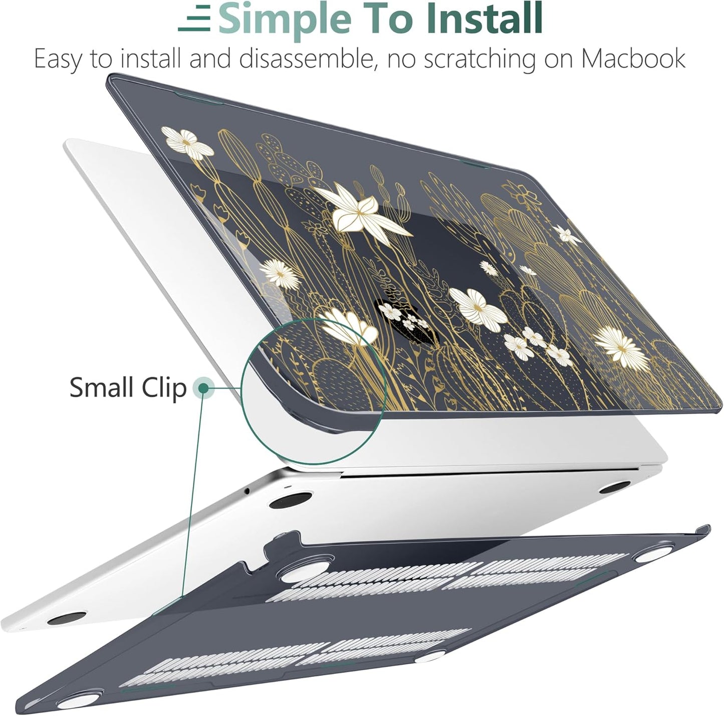 TWOLSKOO for M4 MacBook Air 13.6 inch Case 2025-2022 Release M4 A3240 M3 A3113 M2 A2681, Plastic Hard Shell & Screen Protector & Keyboard Cover & Trackpad Film, Cute Cactus