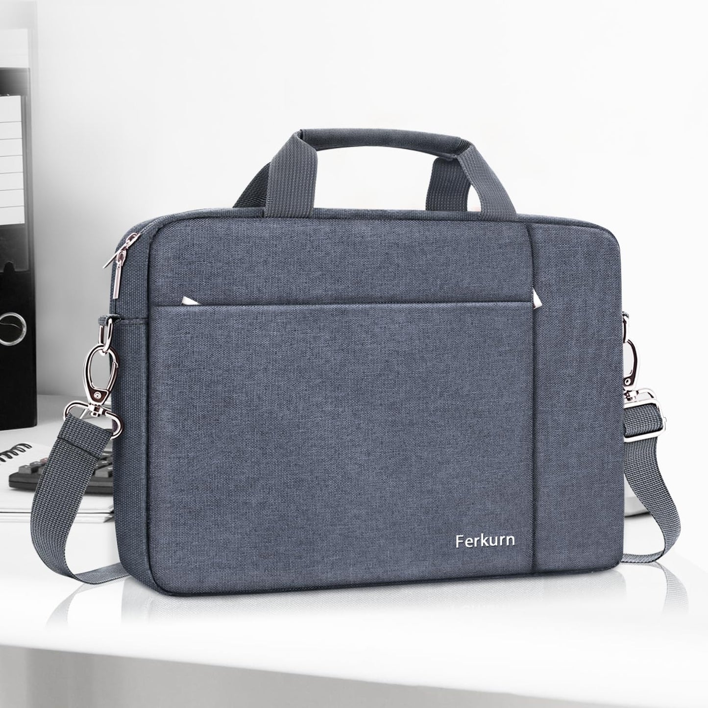 Ferkurn Laptop Bag Case for Women Men Computer Bag Compatible with HP Envy Pavilion Omen/LG Gram/MSI/Dell Inspiron XPS/Lenovo/Acer, Shoulder Strap Carrying Messenger Briefcase, Grey, 14 Inch