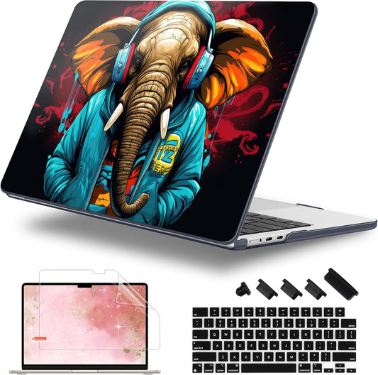 Case for MacBook Air 15 Inch 2025 2024 2023 Release M4 A3241 M3 A3114 M2 A2941, Hard Shell with Screen Protector & Keyboard Cover, Compatible with Touch ID, Elephant Hoodie