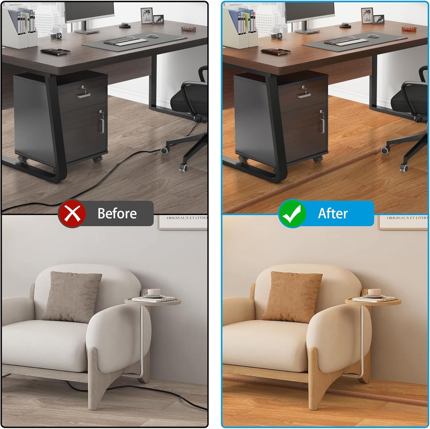 Floor Cord Cover 6ft, Cord Hider Floor Yellow Oak Wood, Floor Cable Management Prevent Cable Trips, Floor Cable Cover Wire Covers for Electric Power Cords, Cord Protector Cord Cavity W0.47in x H0.28in