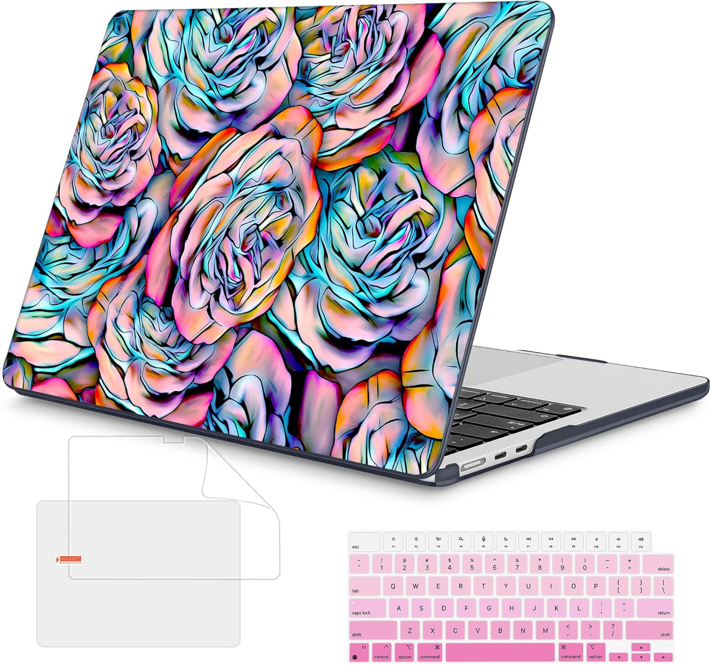 Mektron Compatible with M4 MacBook Air 15 inch Case 2025 A3241 2024 2023 M3 A3114 A2941 M2 Liquid Retina Display Touch ID, Plastic Hard Case & Keyboard Skin & Screen Protector - Roses Succulents