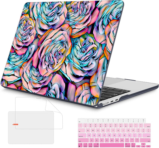 Mektron Compatible with M4 MacBook Air 15 inch Case 2025 A3241 2024 2023 M3 A3114 A2941 M2 Liquid Retina Display Touch ID, Plastic Hard Case & Keyboard Skin & Screen Protector - Roses Succulents