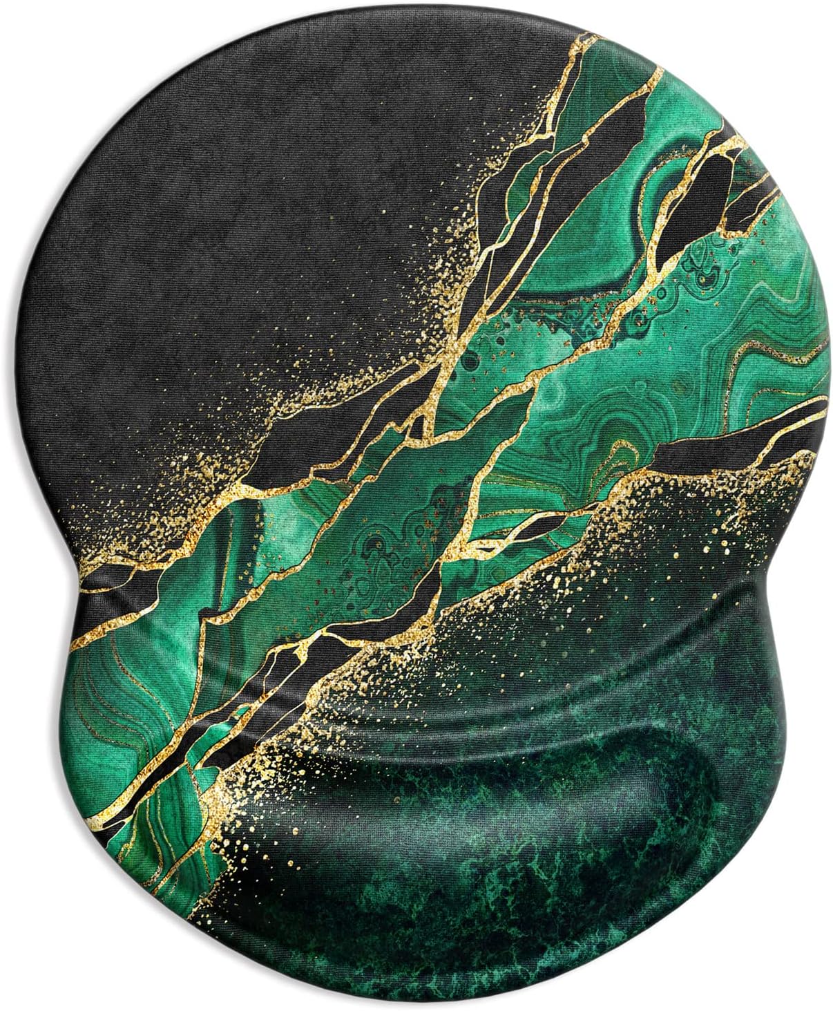 ITNRSIIET Ergonomic Mouse Pad with Gel Wrist Support Small Wrist Rest Smooth Surface Non-Slip PU Base Comfortable Office Supplies Pain Relief, 8.7 x 7.2 inches, Green Marble Gold