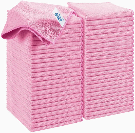 HOMEXCEL Pink Microfiber Cleaning Cloth, 50 Pack Cleaning Towels for Kitchen, Lint Free, Scratch-Free, Highly Absorbent, and Reusable Cleaning Rags for House, Window and Glass, Cars, 11.5 X11.5 inch