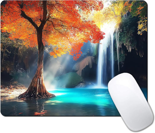 Aesthetic Natural Lake Forest Custom Mouse Pad with Non-Slip Rubber, Small Square Design for Wireless Laptop & Computer Mouse Pads for Desk, 9.5 x 7.9 inch Smooth Surface for Gaming & Office