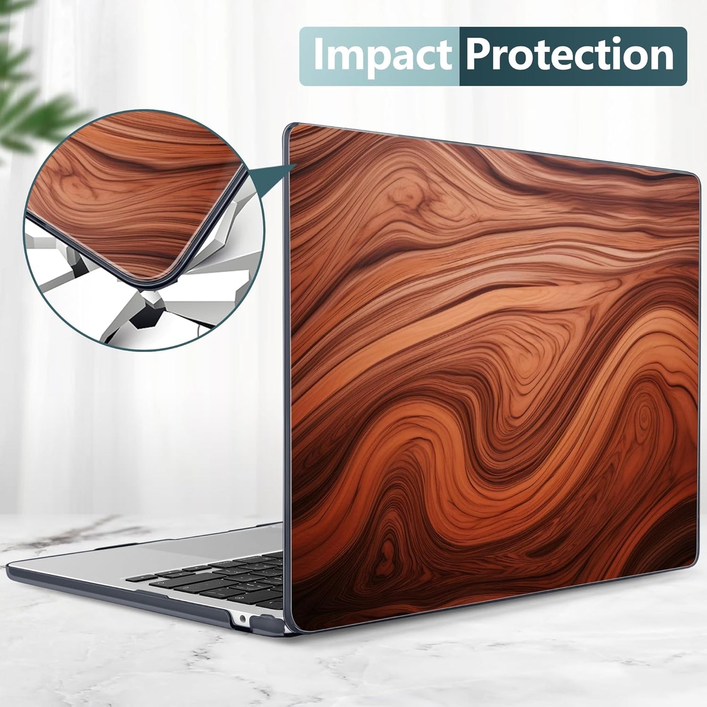 TWOLSKOO Compatible with M4 MacBook Air 13.6 inch Case 2025-2022 Release M4 A3240 M3 A3113 M2 A2681, Plastic Hard Shell & Keyboard Cover & Type C Adapter & Screen Protector, Wood Grain