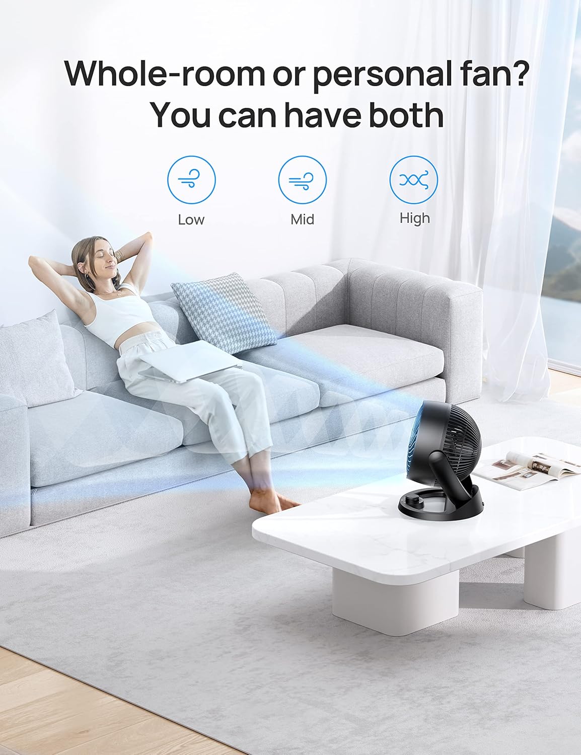 Dreo Fan for Bedroom, 12 Inches, 70ft Powerful Airflow, 28db Quiet Table Air Circulator Fans for Whole Room, 120° Adjustable Tilt, 3 Speeds, Desktop Fan for Home, Office, Kitchen