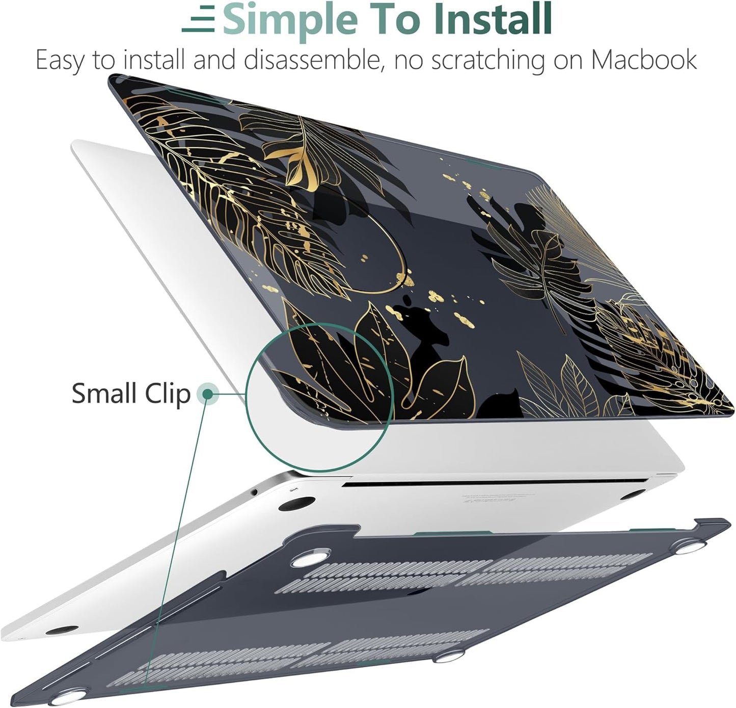 TWOLSKOO Compatible with MacBook Pro 13 inch Case 2023-2016 A2338 M2/M1 A2251 A2289 A2159 A1989 A1706, Plastic Hard Shell Cover & Keyboard Skin & Screen Protector - Golden Tropical Leaf