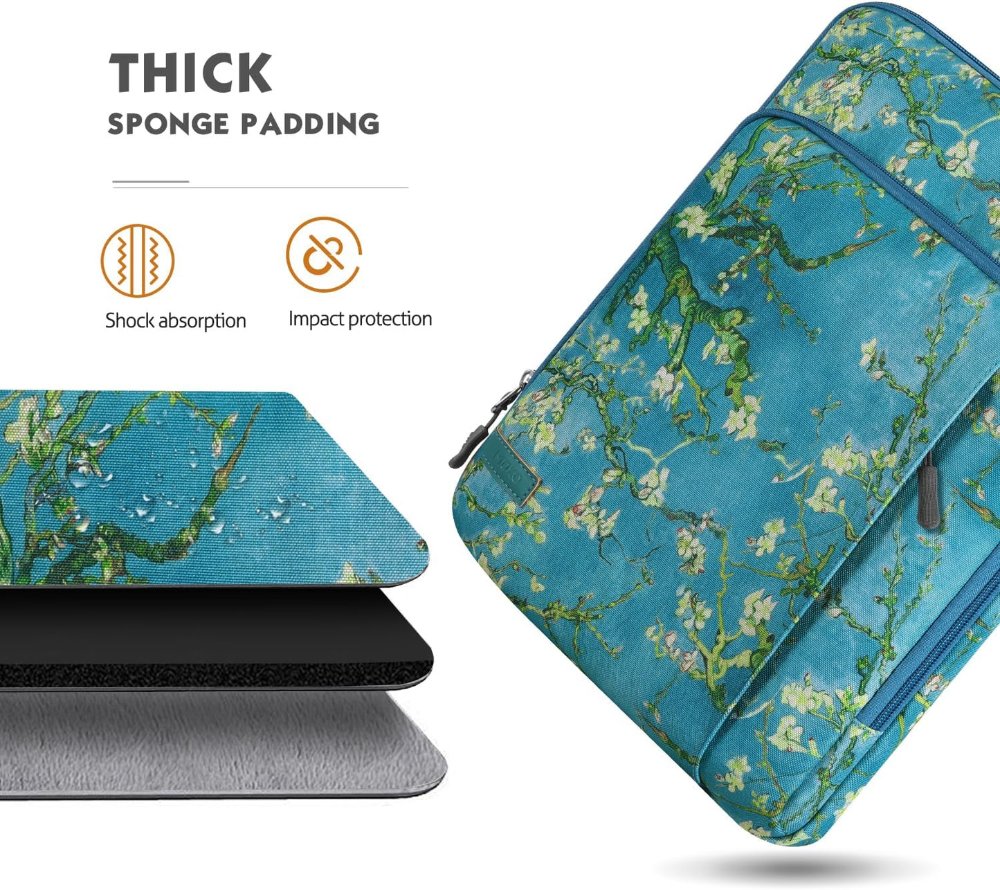 MoKo Laptop Sleeve Bag for 13.3-14 Inch, Notebook Carrying Case with Pocket Fits New MacBook Pro M3/M2 14" /13" M2/M1 Pro/M1 Max 14.2 2023-2021/Air 13.6" M2 2022, Surface Pro 9/8 13", Apricot Flower