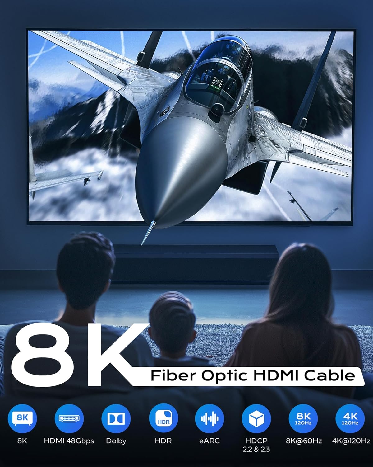 8K Fiber Optic HDMI Cable 85FT Long - High-Speed 4K 120hz Fiber Optic HDMI Cord,8K 60hz 48Gbps HDCP 2.2&2.3，HDR10 - Compatible with Fire Roku HDTV/Monitor/Projector