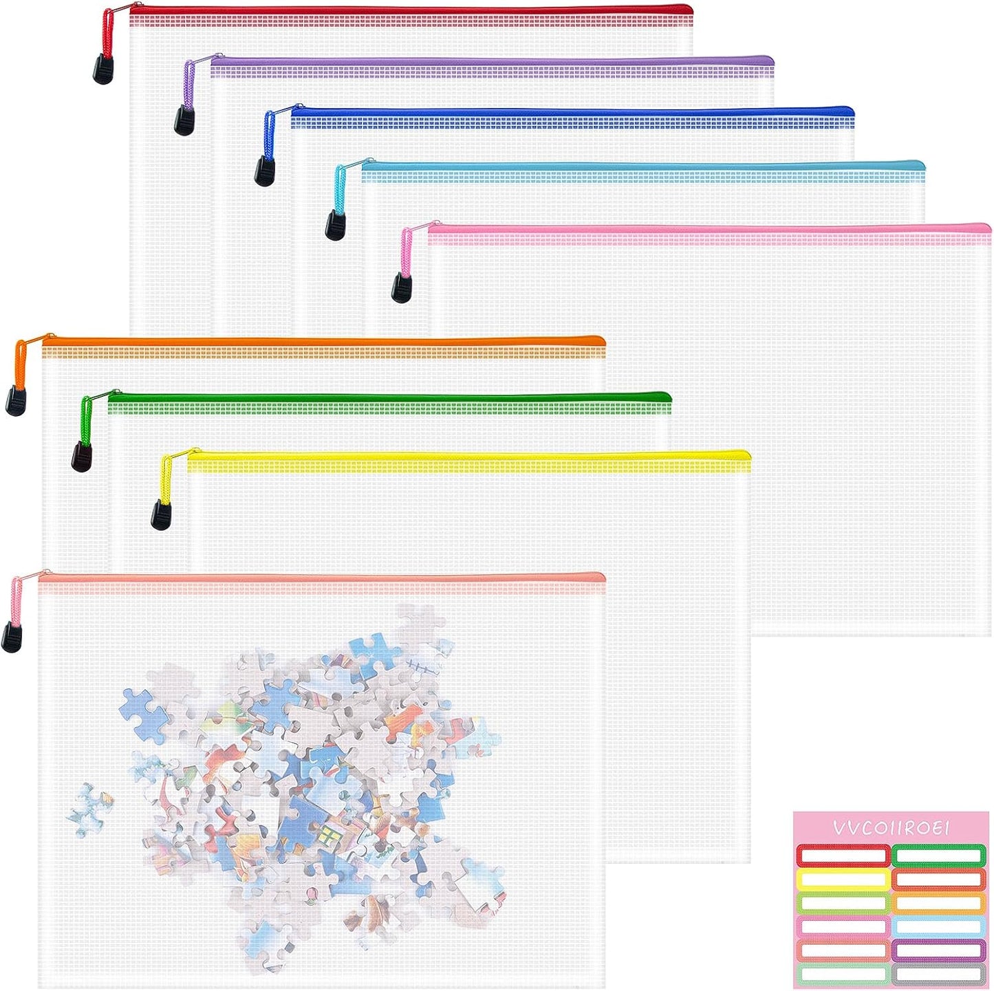 9pcs Mesh Zipper Pouch Bags, B4 Sizes Zipper Pouch, Mesh Bags With Zipper, Plastic Zipper Pouches, 9 Colors Zipper Pouches for Organizing, Board Game Storage, Travel, School Office organize