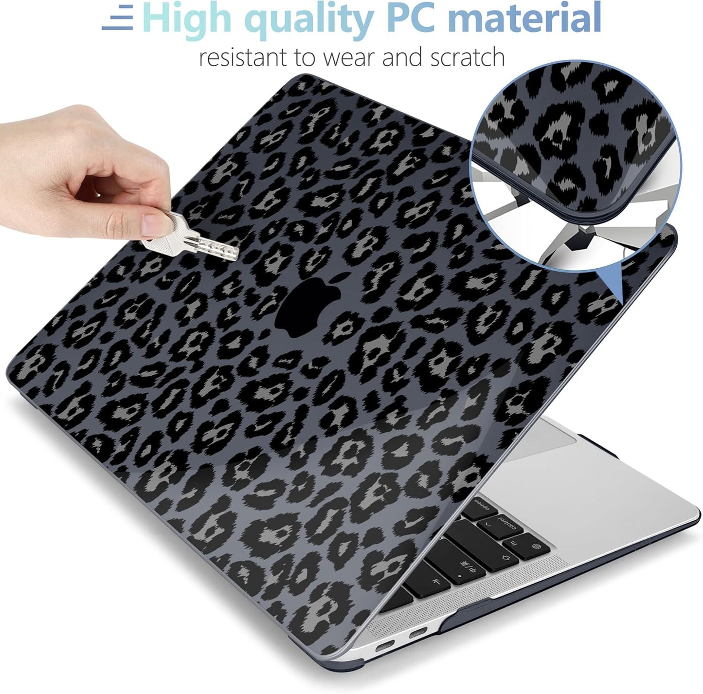 MEEgoodo for MacBook Air 13.3 inch Case 2021 2020 2019 2018 A2337 M1 A2179 A1932, Laptop Shell for MacBook Air M1 with Keyboard Webcam Cover & Trackpad Film & Type C Adapter,Snow Leopard Texture