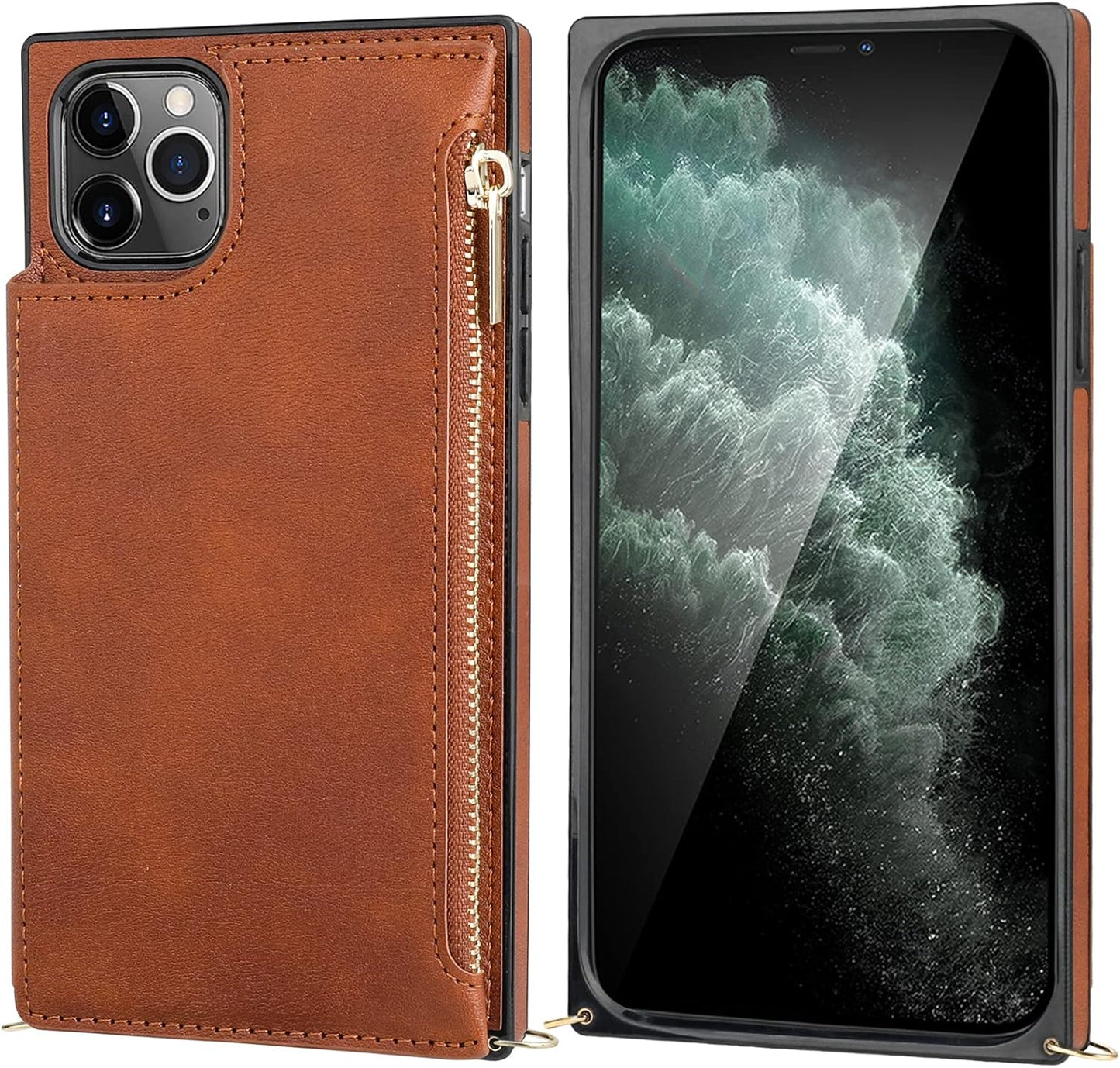 Bocasal Crossbody Wallet Case for iPhone 11 Pro Max with Card Holder,Zipper Card Slot Protector Shockproof Purse Cover with Removable Cross Body Strap 6.5 Inch(Brown)