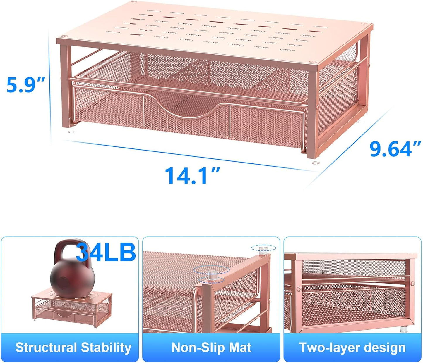 gianotter Computer Monitor Stand Riser, office organizer with Drawer, Office Organizers Storage for Classroom Office Supplies (Rose)