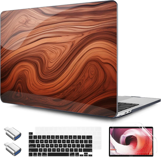 TWOLSKOO Compatible with MacBook Pro 13 inch Case 2023-2016 A2338 M2/M1 A2251 A2289 A2159 A1989 A1706, Plastic Hard Shell Cover & Keyboard Skin & Screen Protector, Wood Grain