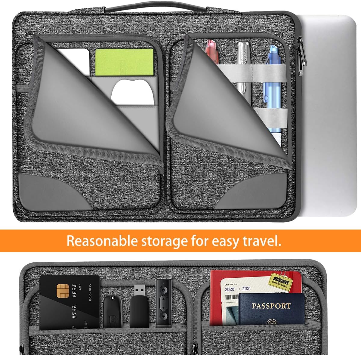 Hseok Laptop Case 15 15.6 16 inch Sleeve with Handle and Hidden Strap,Compatible with MacBook Pro 15.4 16, 360° Protective PC Briefcase with 4 Pockets for Laptop Accessory,Easy to Carrying, Grass ash