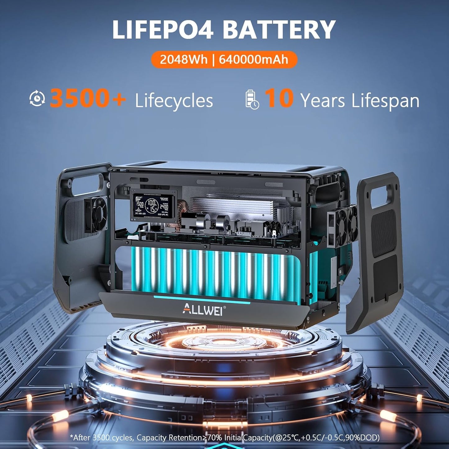 ALLWEI LiFePO4 Solar Generator 2400W(Surge 4800W) with 2x 200W Solar Panels, 2048Wh Portable Power Station, 4 AC Outlet, Expandable to 10240Wh, UPS Battery Generator for Outdoor RV Camping Home Use