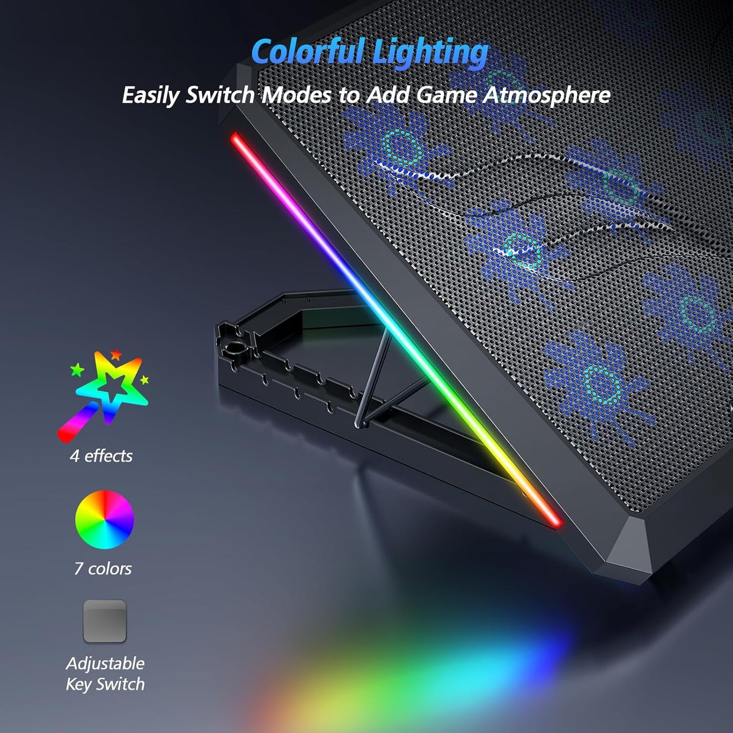 Laptop Cooling Pad with 12 Quiet Fans, Slim Portable for 12-17.3 Inch Laptop Cooler Stand with 5 Height Adjustable, Ergonomic Gaming Cooling Fan Pad with Two USB Ports & Phone Holder (Gear)