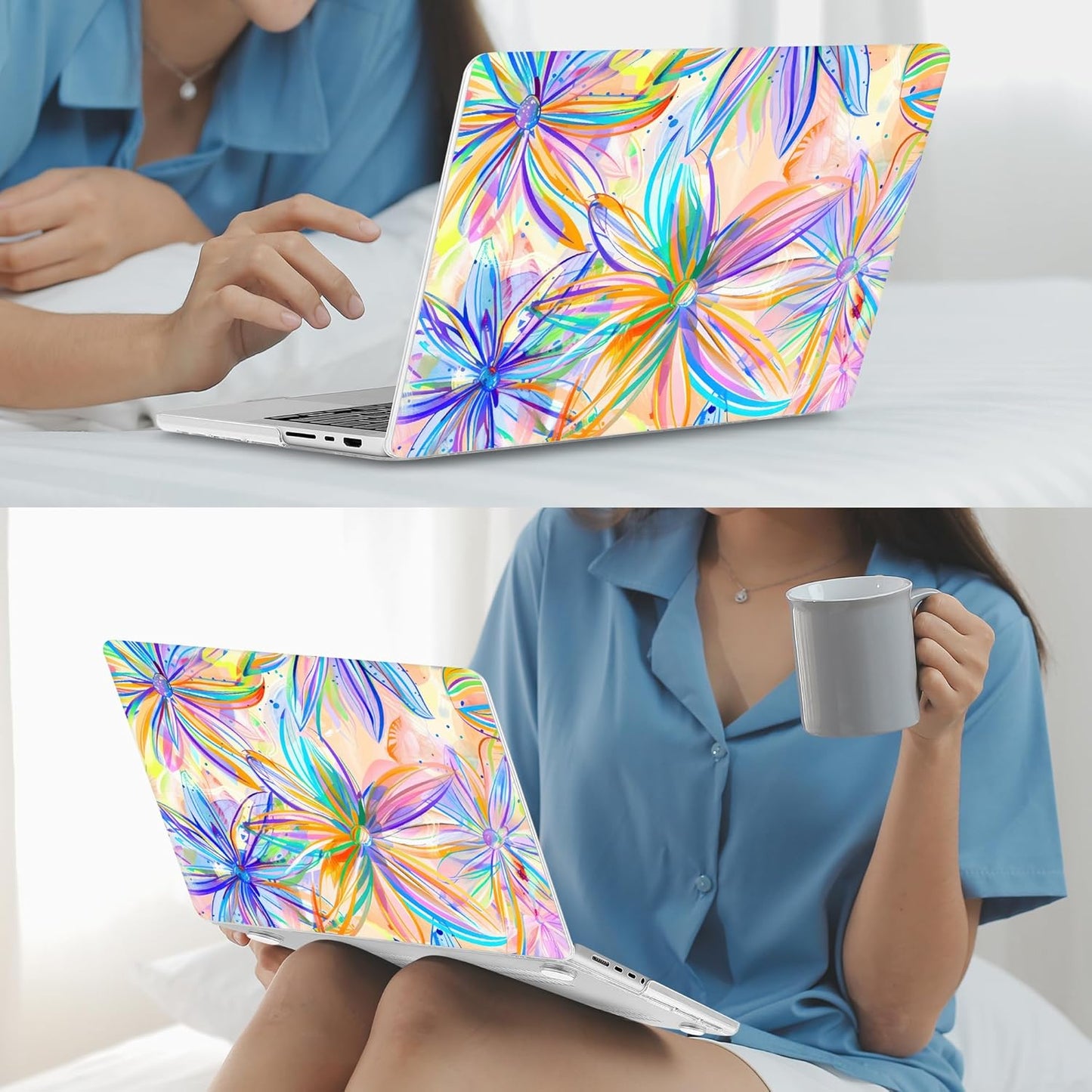 Mektron Case for MacBook Pro 16" M4 A3403 A3186 M3 A2991 M2 A2780 M1 A2485 (2021/2023/2024) Pro/Max with Touch ID, Hard Shell Plastic Laptop Cover Keyboard Cover, Watercolor FlowerC328