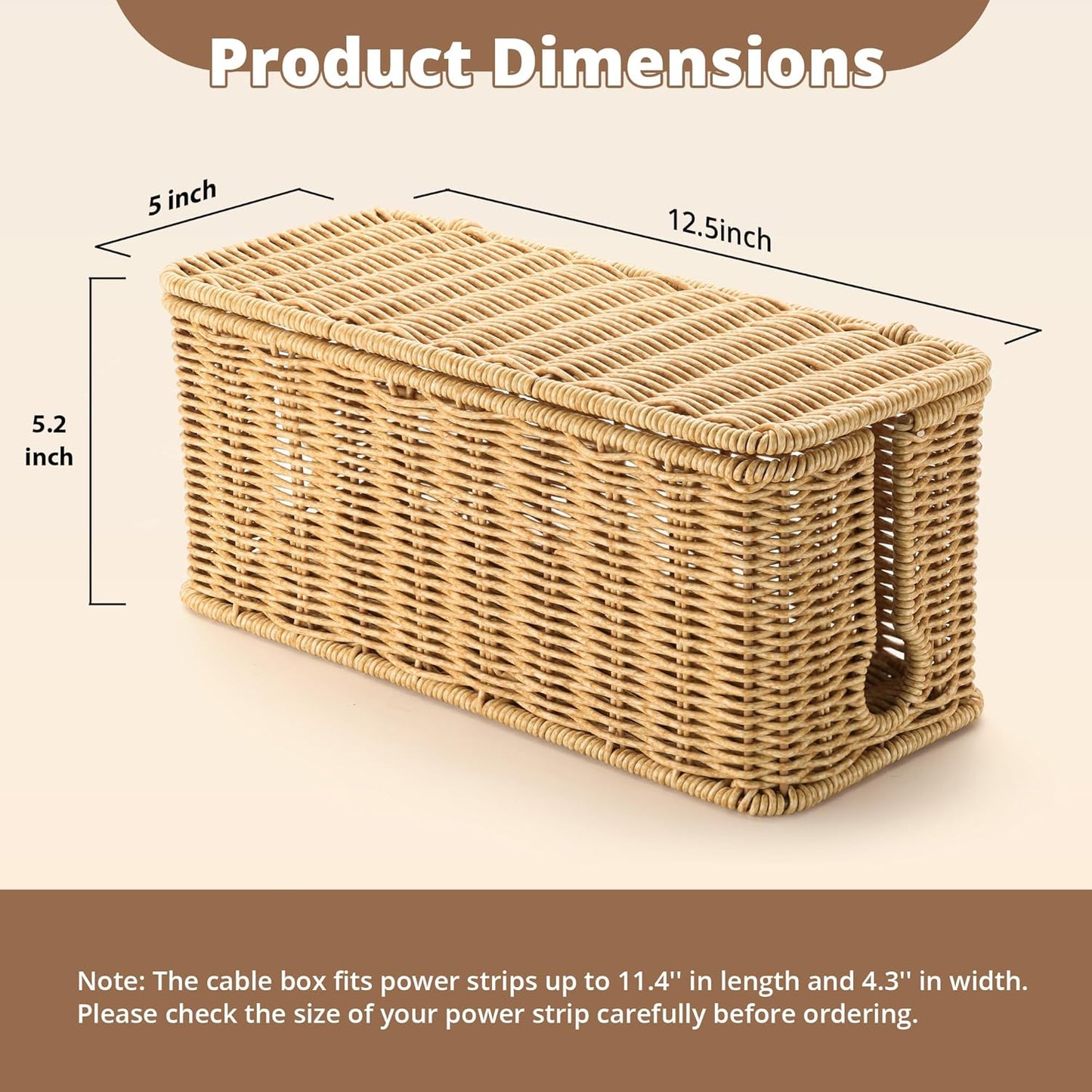Handmade Cable Management Box Brown, Imitation Rattan Cord Organizer Cord Hider Box, Cable Organizer Box for Desk, Cord Management Box to Hide Cords and Power Strip L12.5'' W5'' H5.2''
