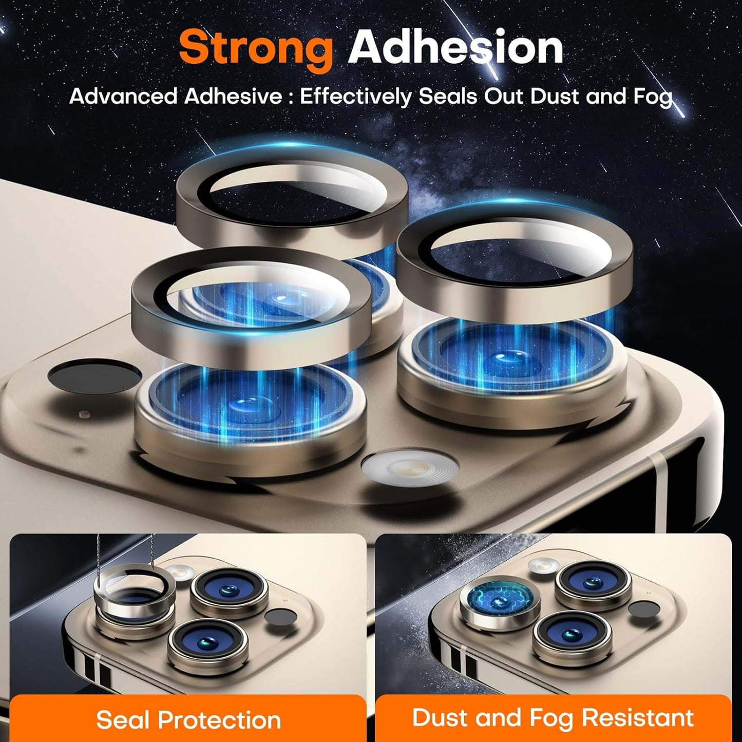 Camera Lens Protector for iPhone 16 Pro Max/16 Pro/15 Pro Max/15 Pro/14 Pro Max/14 Pro,Sapphire Glass Metal Individual Camera Cover Screen, Anti-drop, Case Friendly- Natural Titanium