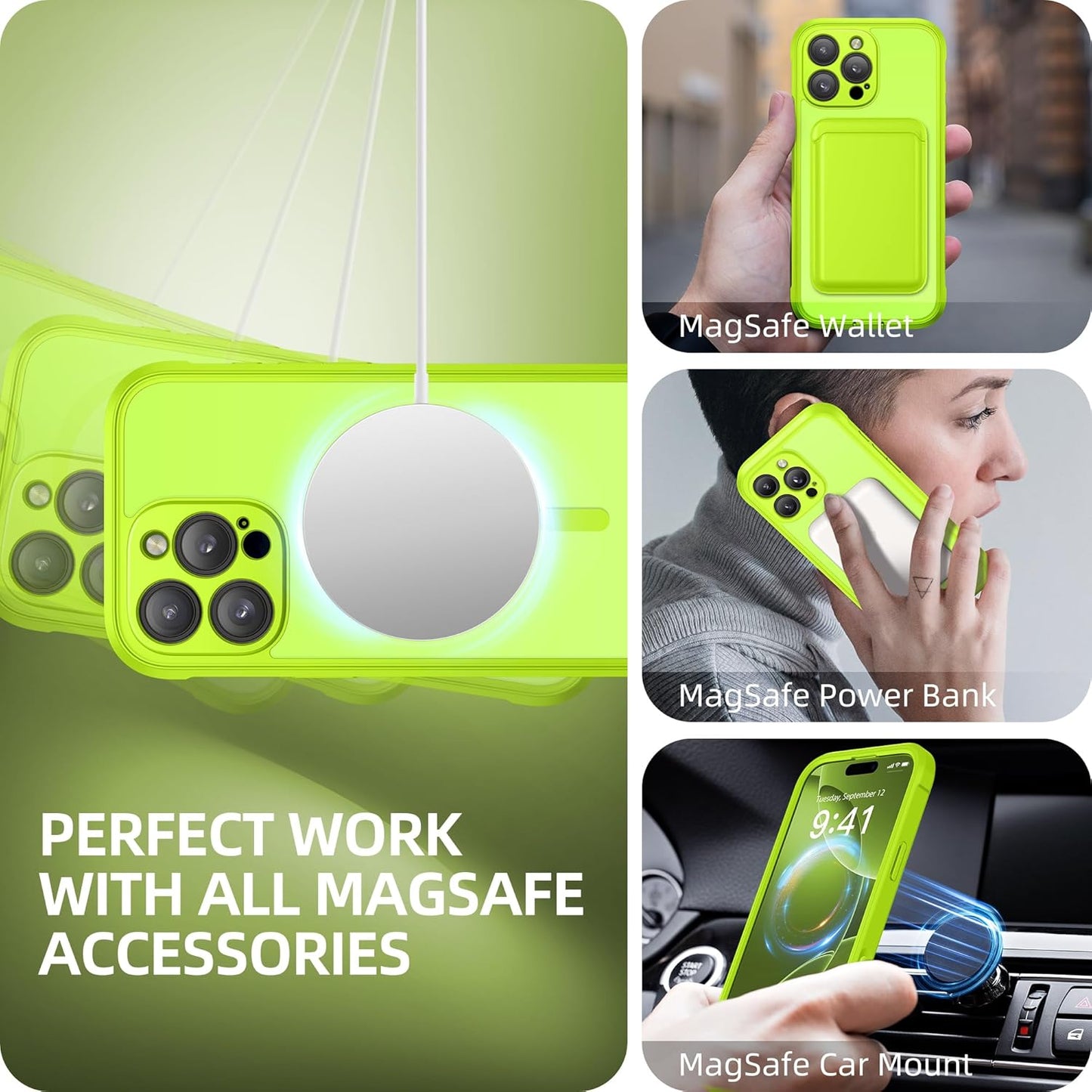 BERFY Magnetic for iPhone 16 Pro Case, Compatible with MagSafe, [Built-in 9H Tempered Glass Screen Protector & Upgraded Camera Protection] Full Body Shockproof Phone case for 16 Pro 6.3", Bright Green