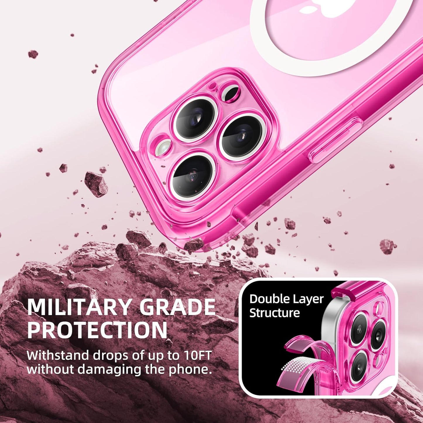 BERFY Magnetic for iPhone 16 Pro Max Case, Compatible with MagSafe, [Built-in 9H Tempered Glass Screen Protector & Upgraded Camera Protection] Full Body Shockproof Phone case for 16 ProMax,Bright Pink