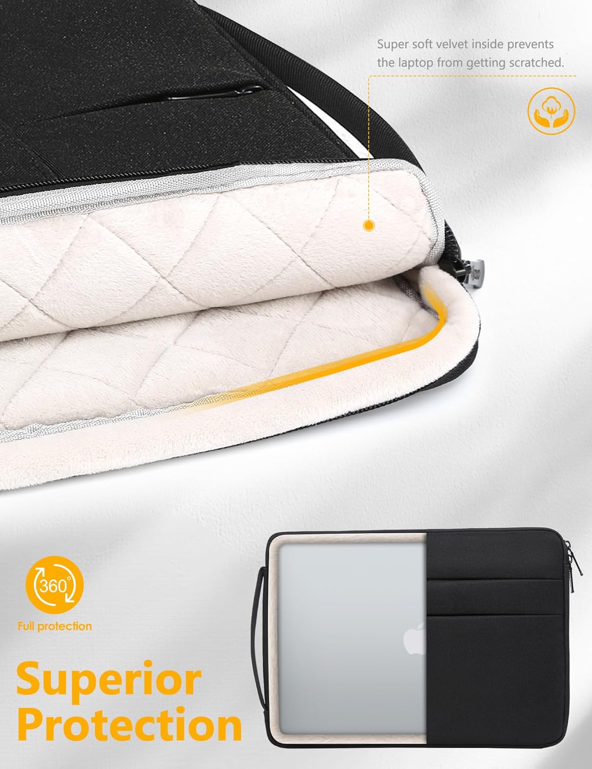 HYZUO 13.3-14 Inch Laptop Sleeve Bag for MacBook Pro 14 M5-M1, MacBook Air/Pro 13, 13.8-13 Surface Laptop/Book, Portable Notebook Case for 13" HP Dell Lenovo ThinkPad Asus Acer Samsung, Classic Black